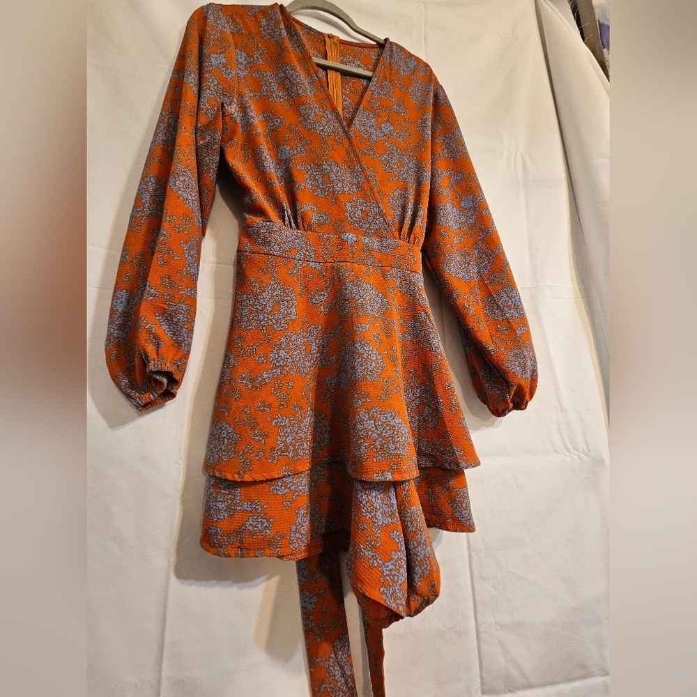 Orange and Blue Floral Wrap Dress Shorts Romper